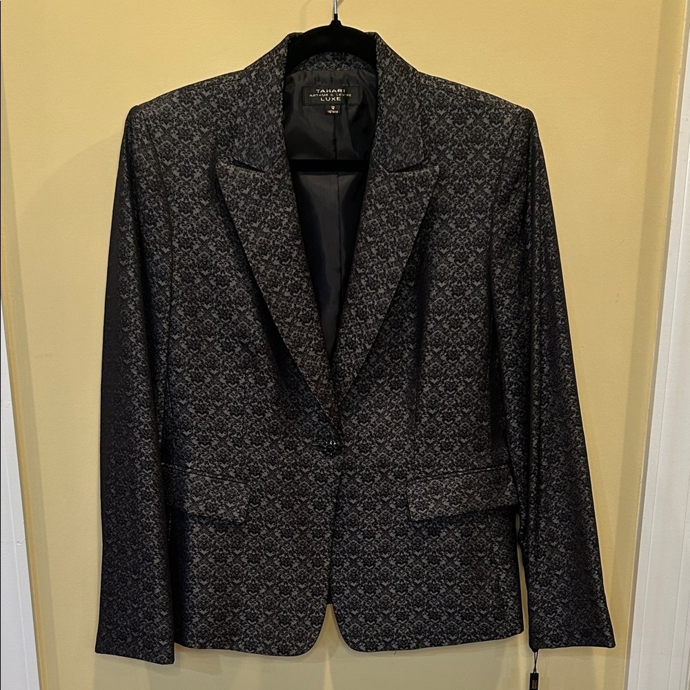 Tahari ASL Luxe Black Brocade One-Button Blazer